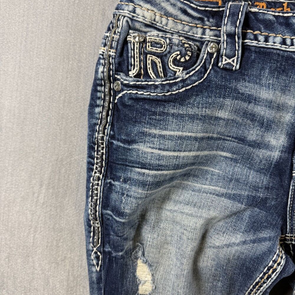 Rock Revival Jeans Womens 29 Ferry Distressed Embellished Mid Rise Boot Whisker - Picture 11 of 13